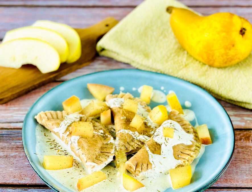 Dinkel Kastanien Ravioli mit Birnen Vanille Ziegenkäse Füllung