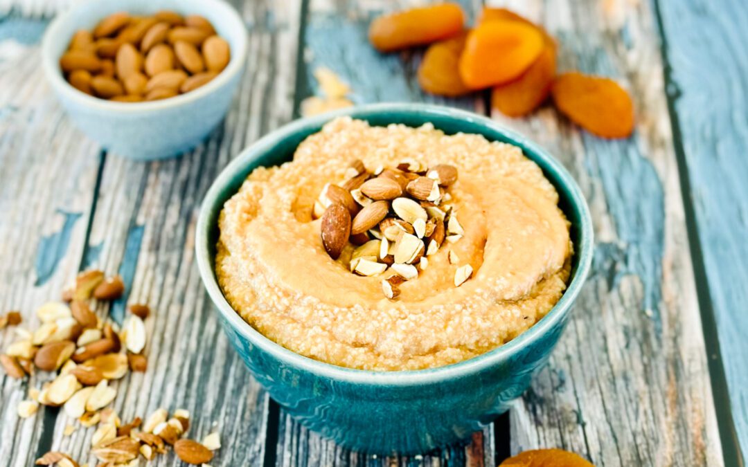 Teff Aprikosen Porridge mit Aprikosenkernen