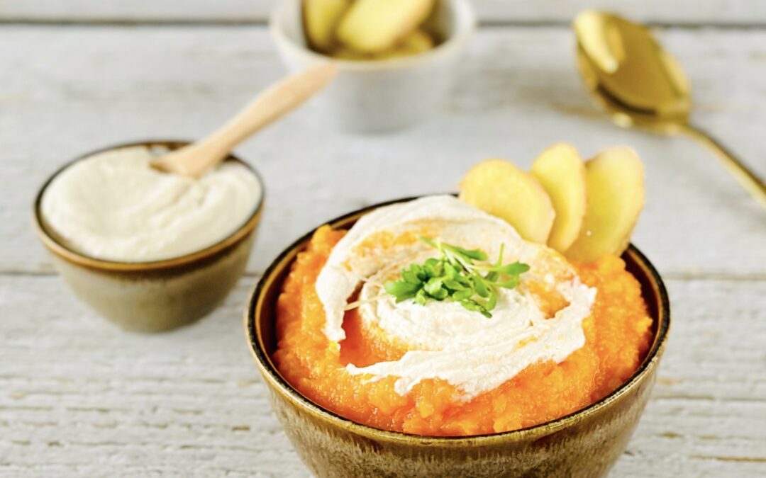 Würziges Kürbis Ingwer Püree mit Mandeltofu Creme