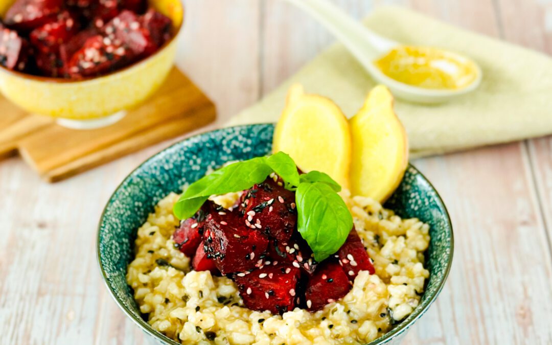 Japanisches Risotto mit gebackener roter Beete