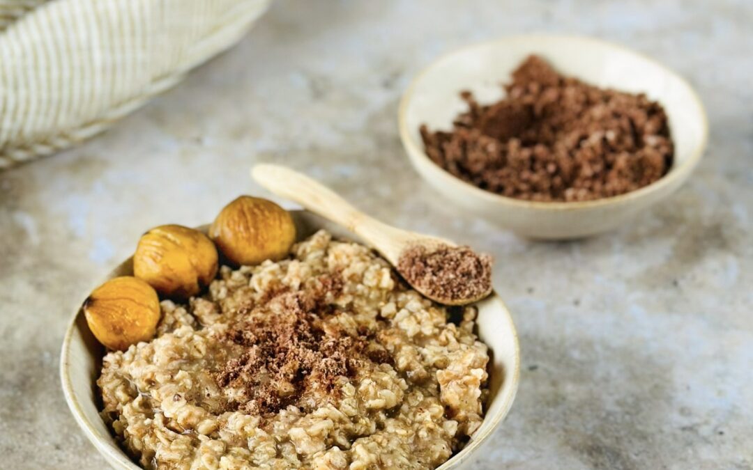 Dinkel Porridge mit Dattel Maronenmilk