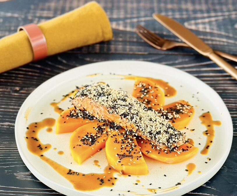 Ofenkürbis und Lachs Asia Stile