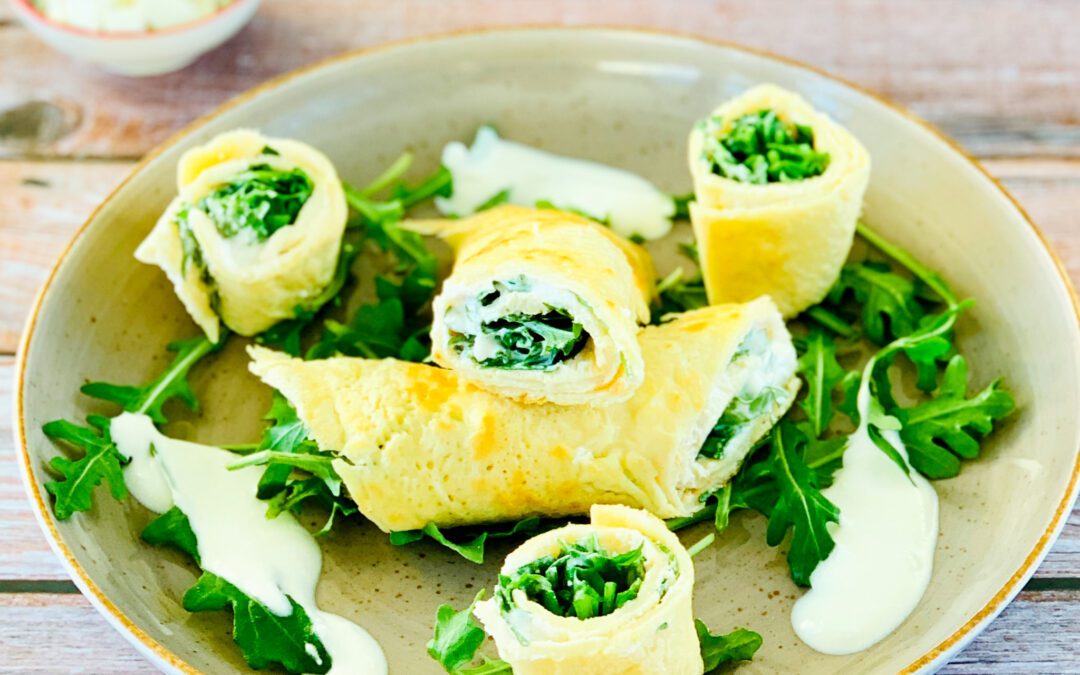 Dinkelpfannkuchen mit Feta und Rucola