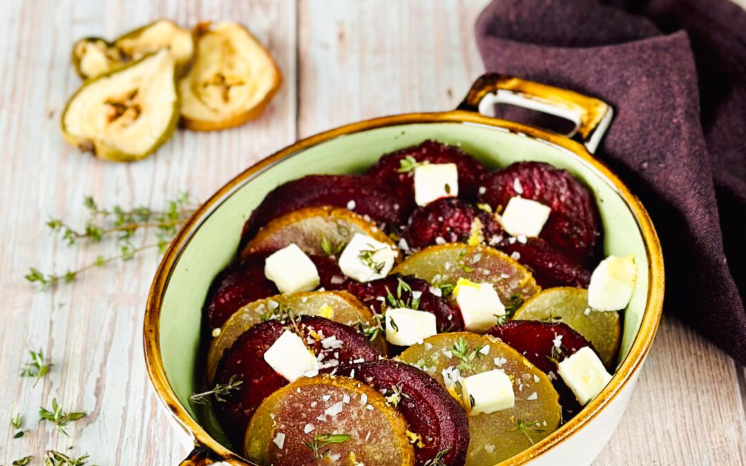 Gebackene rote Beete mit Birnen und Feta