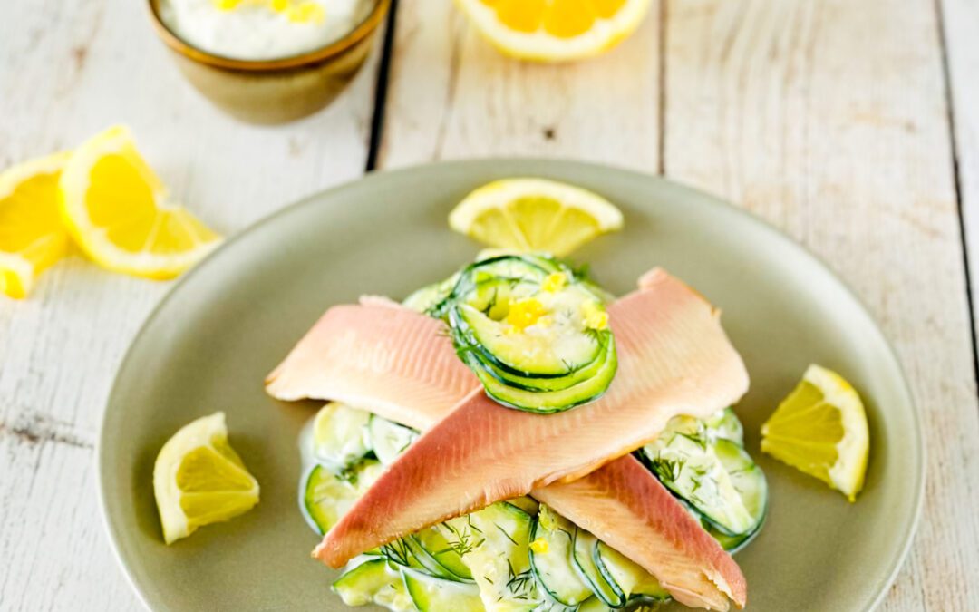 Zucchini Dill Gemüse mit Räucherforelle