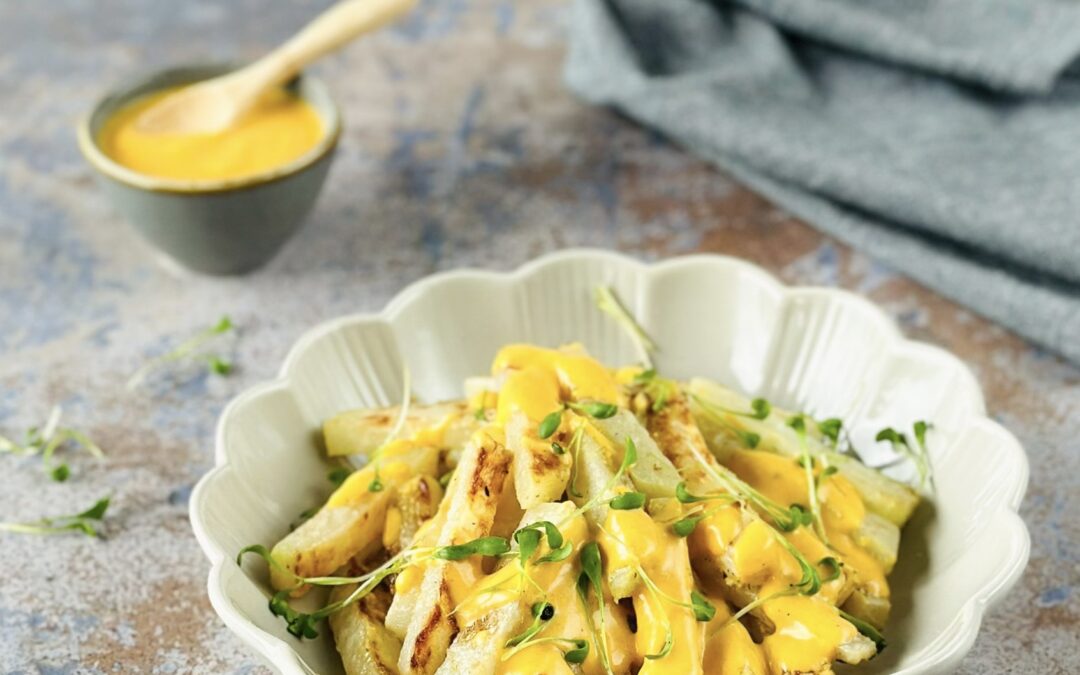 Kohlrabi Frites mit Curry Tofunaise